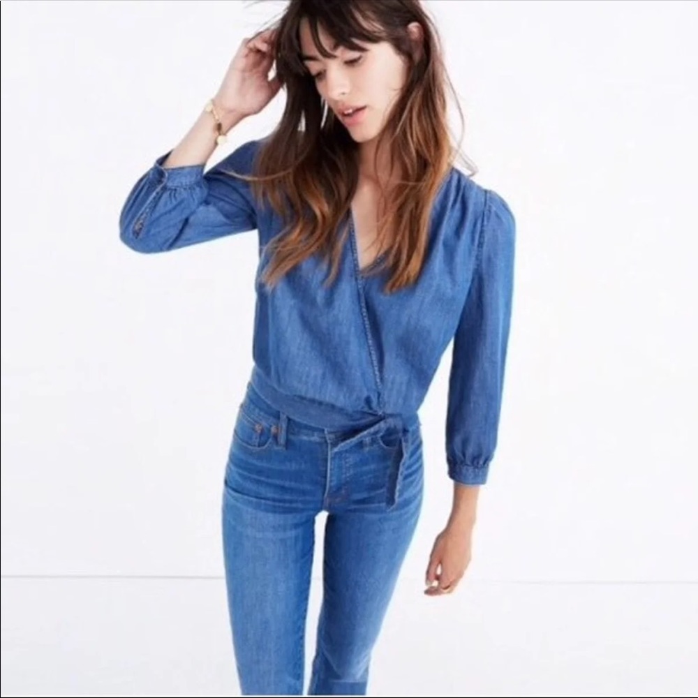 Madewell denim wrap top large